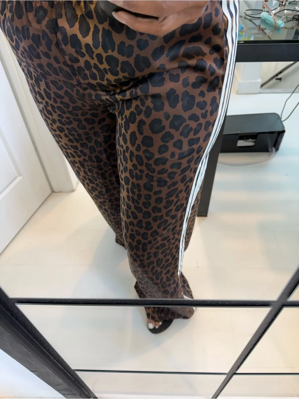 adidas Originals Women's Wide Leg Leopard Print Track Pants in Brown and Black - Picture 3 of 5